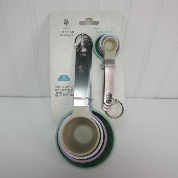Pioneer Woman Measuring Cup and Spoon 8 pc Set Plastic Stainless Steel Nesting - Picture 4 of 12